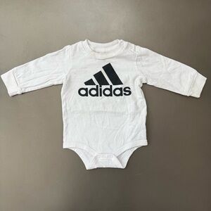Adidas White Long Sleeve Baby Bodysuit - Size 9 Months